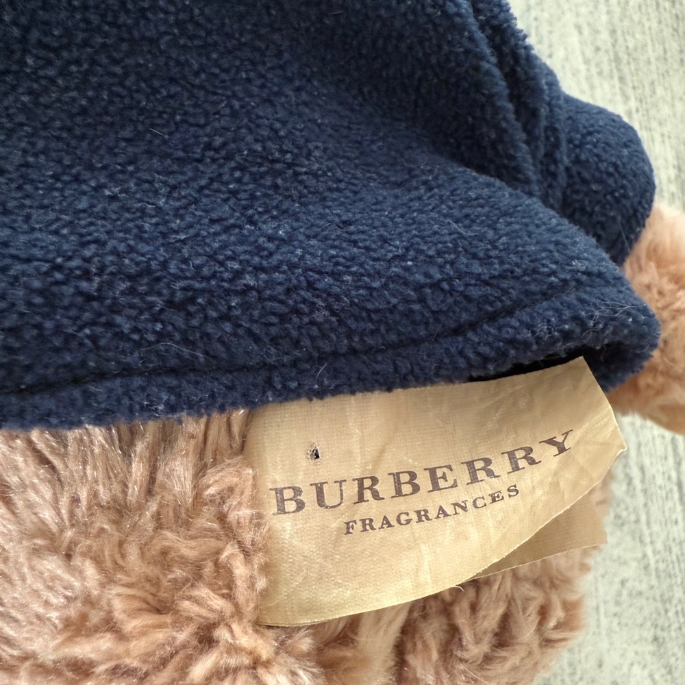 Burberry 2009 Brown Teddy Bear with Navy Blue Hoodie-signature Burberry pattern. - Picture 7 of 8